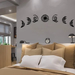 Arte da parete in metallo fasi lunari floreali,decorazione da parete camera da letto,decorazione da appendere parete luna - Foto 1 di 6
