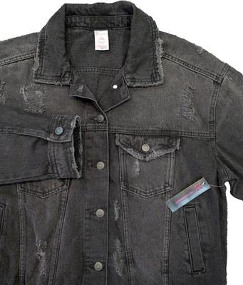 NUEVO No Boundaries Mujer L Denim Nueva Chaqueta Bolsillos Cuello Abotonado Nuevo con Etiquetas Foto 1 de 4