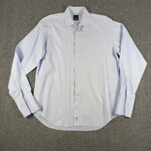 David Donahue Shirt Mens 36/37 Light Blue Micro Check French Cuff Dress Cotton - Picture 1 of 13