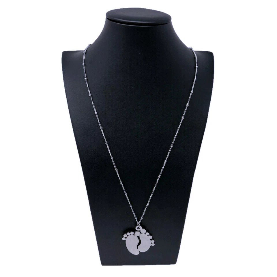Collana Acciaio Piedi Bambino Bambina Ciondolo Brillante Donna Elegante Argento - Immagine 1 di 1