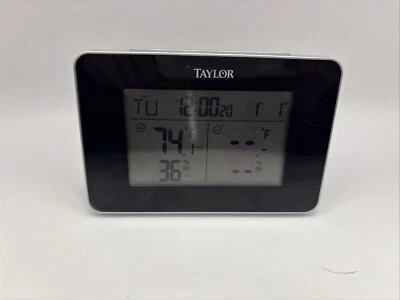Taylor Weather Station Wireless Indoor Thermometer Digital Clock Alarm Bat Op - Image 1 of 4