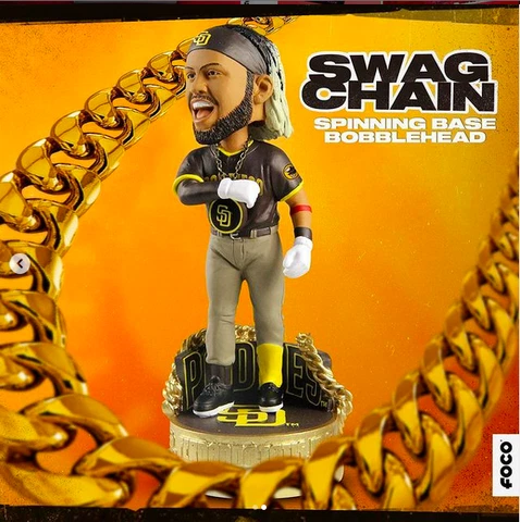Fernando Tatis Jr Padres Road Uniform Swag Chain Bobblehead IN HAND! Ltd Ed 221 Cover