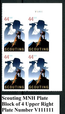 Scouting Boy Scouts MNH Plate Block of 4 PL V111111 Scotts 4472 Upper Right (UR) - Image 1 of 2