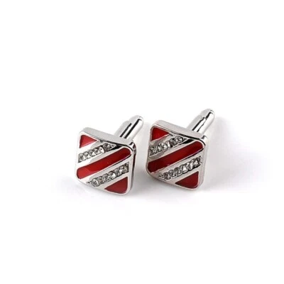 Mens Cufflinks Red On Shirt Suit Rhinestone Vintage Cuff Buttons Wedding Jewelry - Image 1 of 4