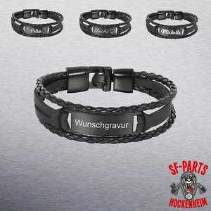 Lederarmband Partner Herren Damen Schwarz oder Braun mit Wunschgravur - Bild 1 von 19