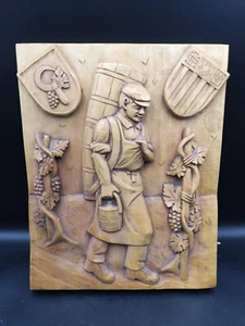 Splendido pannello in legno intagliato a mano francese vintage enologo firmato dall'artista - Foto 1 di 12