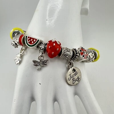 "Pulsera Willabee & Ward tono plata junio verano diapositiva cuentas colgante encanto 6,75""" Foto 1 de 4