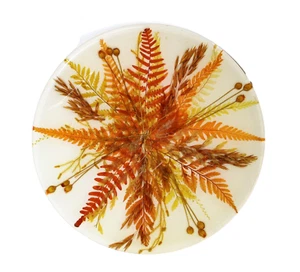 Pressed Flowers Vintage Trivet Resin Lucite Round - Picture 1 of 5
