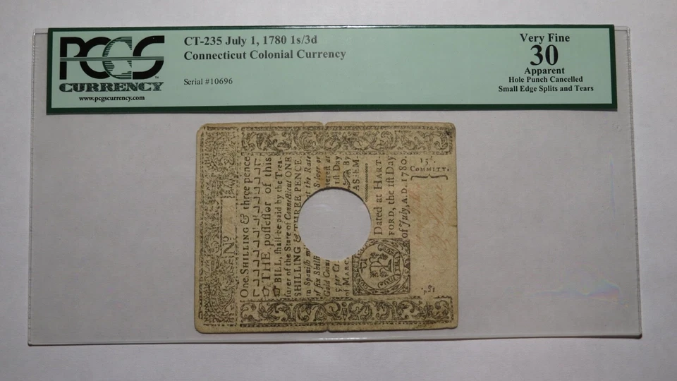 1780 1 Shilling 6 Pence Connecticut CT Colonial Currency Note Bill PCGS VF30 - Image 1 of 4