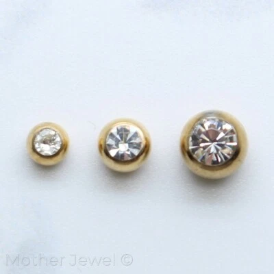 SIMULATED DIAMOND YELLOW GOLD IP BELLY RING LABRET SPARE 14G REPLACEMENT BALL - Image 1 of 4
