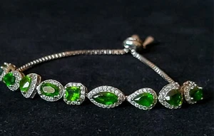 Rare & Unique Green Peridot & Shimmery Stones~ Sterling Bracelet - Picture 1 of 13
