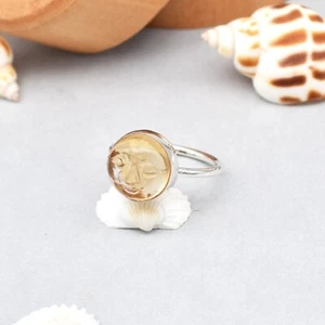 Natural Citrine Moon face  925 Sterling Silver Wedding Ring Sz 7 US Gift R103 - Picture 1 of 6