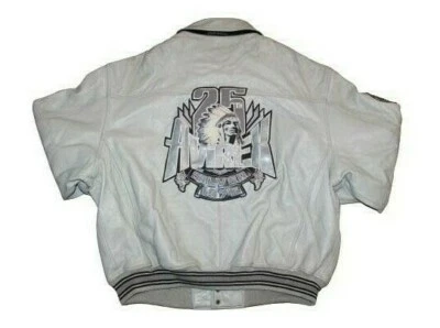 Chaqueta Universitaria Avirex Blanca/Gris Indian Head 5XL Plateada 1975 Equinoccio Plata De Colección Foto 1 de 4