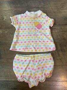 Vintage Baby Clothes Girls 6 Month Multicolor Polka Dot Set Balloons 1970’s