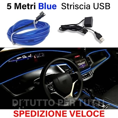 Striscia LED USB Decorativa colore blu luce interno auto neon stringa 5 metri - Immagine 1 di 4