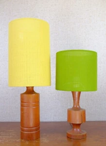 Lámpara de tela retro - tela original años 60/70, tambor de 20 cm, verde/amarillo - Imagen 1 de 11