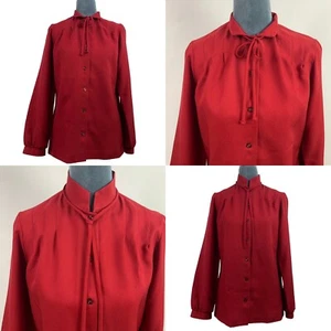 Vintage 70s Womens Medium Koret of California Red Tie Neck Bow Shirt - Picture 1 of 8