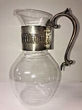 Corning Brand & Silver Plate Water, Wine Pitcher with Handle H: 9 3/4"Heat Proof