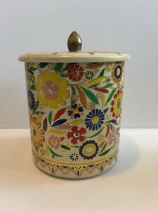 Vintage Daher Yellow Blue Red Floral Embossed Tin Container Made in Holland 5.5” - Picture 1 of 10
