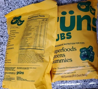 Gruns Cubs Superfoods Gomitas Verdes Para Niños 28 Paquetes de 6ct 168 Gomitas ¡2 Paquetes! Foto 1 de 4