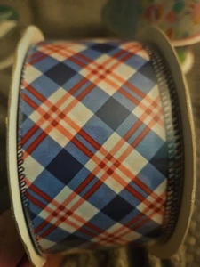 Kirkland Wire-Edged Ribbon - 2.5" Wide x 50 Yards - Patriotic Red White Blue NEW - Picture 1 of 3