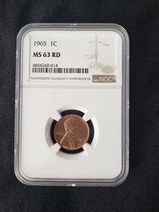 1965 Lincoln Cent MS63 RD NGC Nice coin, - Picture 1 of 4