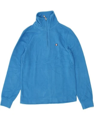 CHAMPION Boys Zip Neck Fleece Jumper 9-10 Years Medium  Blue Polyester BN17 - Image 1 of 3