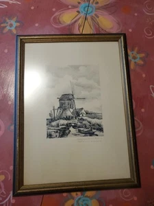 Impresión de molino de viento firmada por Louis Raemaekers Holanda Países Bajos 16,5x12,5 (H221 - Imagen 1 de 4
