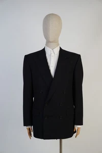Ermenegildo Zegna Double-Breasted Black Blue Size 54 100% - Picture 1 of 12
