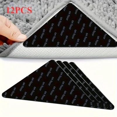 12pcs Black Silicone Rug Grippers - Reusable & Washable Non-Slip Mats - Image 1 of 4
