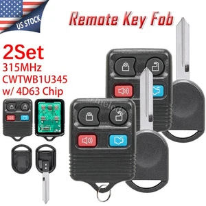 2 Keyless Entry Remote Fob 4B + 4D63 Chip Ignition Key for Ford Lincoln Mercury - Picture 1 of 12