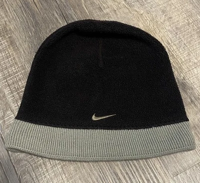 VTG 90’s Y2K Nike Black Grey Fleece Ski Beanie Hat Adult One Size - Image 1 of 4