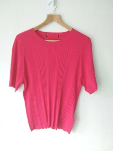 EX M&S Soft, Fine Viscose Blend Rib Knit Short Sleeve Summer Top In Bright Pink - Picture 1 of 8