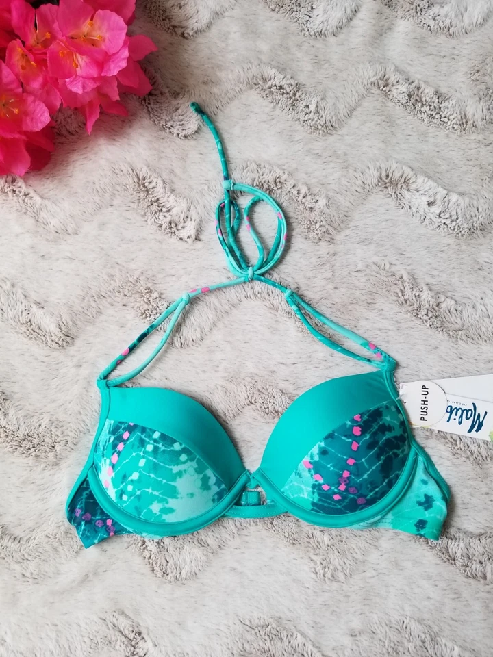  Top de bikini Malibu Dream Girl verde azulado push up talla pequeña nuevo con etiquetas Foto 1 de 4