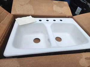 Kohler Brookfield 33" X 22"  Double Basin Top Mount Cast Iron Enamel Sink  - Picture 1 of 15