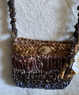 Cappelli Straworld Animal Print Crossbody Woven Purse Boho Hippie Summer New - Image 1 of 4