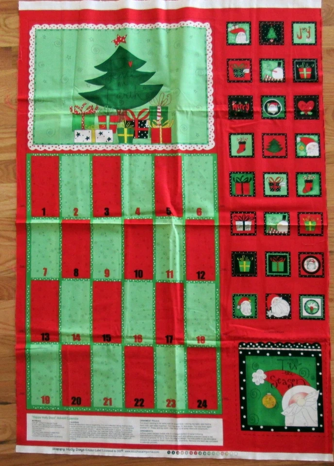 1件五颜六色的“Happy Holiy Days Advent Calendar”Chrisrmas织物面板 — 第 1/1 张图片