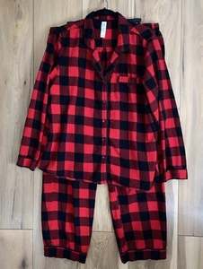 Flannel Pajamas PJ Set Wms XL Stars Above Buffalo Plaid Red Black Pockets Cotton - Picture 1 of 16