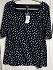 NWT Chaps Top Navy Blue W/ White Polka Dots Blouse Tee Sz XL Jersey MSRP $50.00