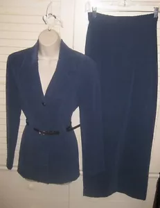 Joseph Ribkoff* Beautiful Blue Stretch Suede Look Long Skirt & Jacket Suit *SZ 6 - Picture 1 of 10