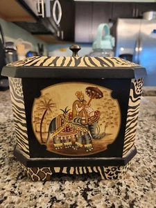 Black Cheetah Leopard Giraffe African Print Jewelry Watch Trinket Box Storage - Picture 1 of 8