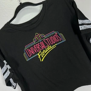 Universal Studios Cropped Tee Florida Graphic Top Striped Sleeve Large - Picture 1 of 5