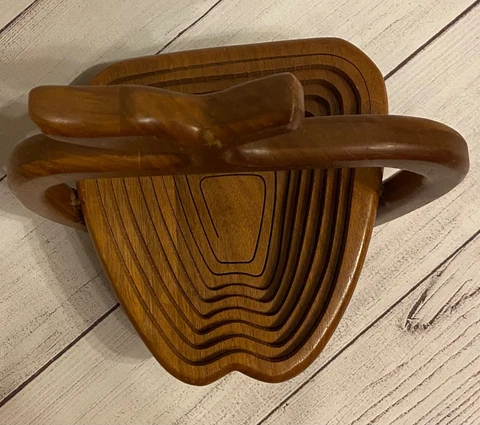 Apple Shaped Folding Collapsible Wooden Basket Fruit Bowl Trivet Farmhouse Cute Cover