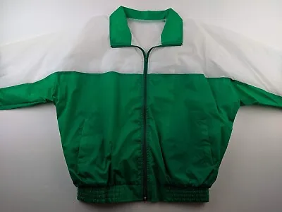NEW Vintage Women M Green White Windbreaker Jacket Lightweight Zip Mesh Lined G2 • 23.88€