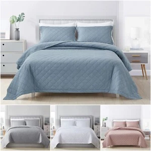 Bamboo Fiber Cooling Blanket Quilt Set, Diamond Quilted Bedspread Coverlet Set - Picture 1 of 14