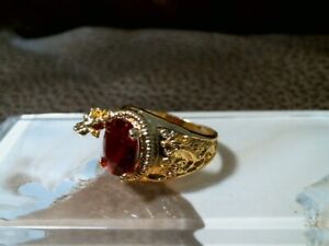 mens ring gold filled ruby zircon fantasy dragon