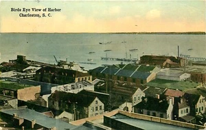 BIRD'S EYE VIEW OF HARBOR, CHARLESON, SOUTH CAROLINA, VINTAGE POSTCARD - Picture 1 of 2