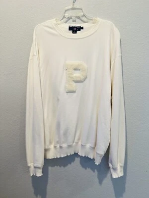 Raro Polo Deportivo Ralph Lauren Años 90 Crema Sudadera Universitaria Letra P Algodón XXL Foto 1 de 4