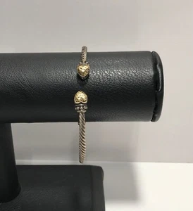 925 Sterling Silber & 18K Gelbgold Herz Enden Klapp Armreif Armband - Bild 1 von 12