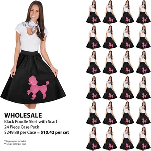 Black Poodle Skirt for Women with Scarf ~ WHOLESALE 24 Piece Case Pack - Picture 1 of 2